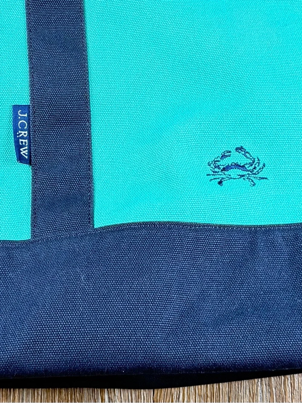 J.Crew Canvas Boat Tote Teal Navy Crab Embroidered Nautical NWT